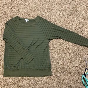 Olive green blouse, stripped shear. Size large
